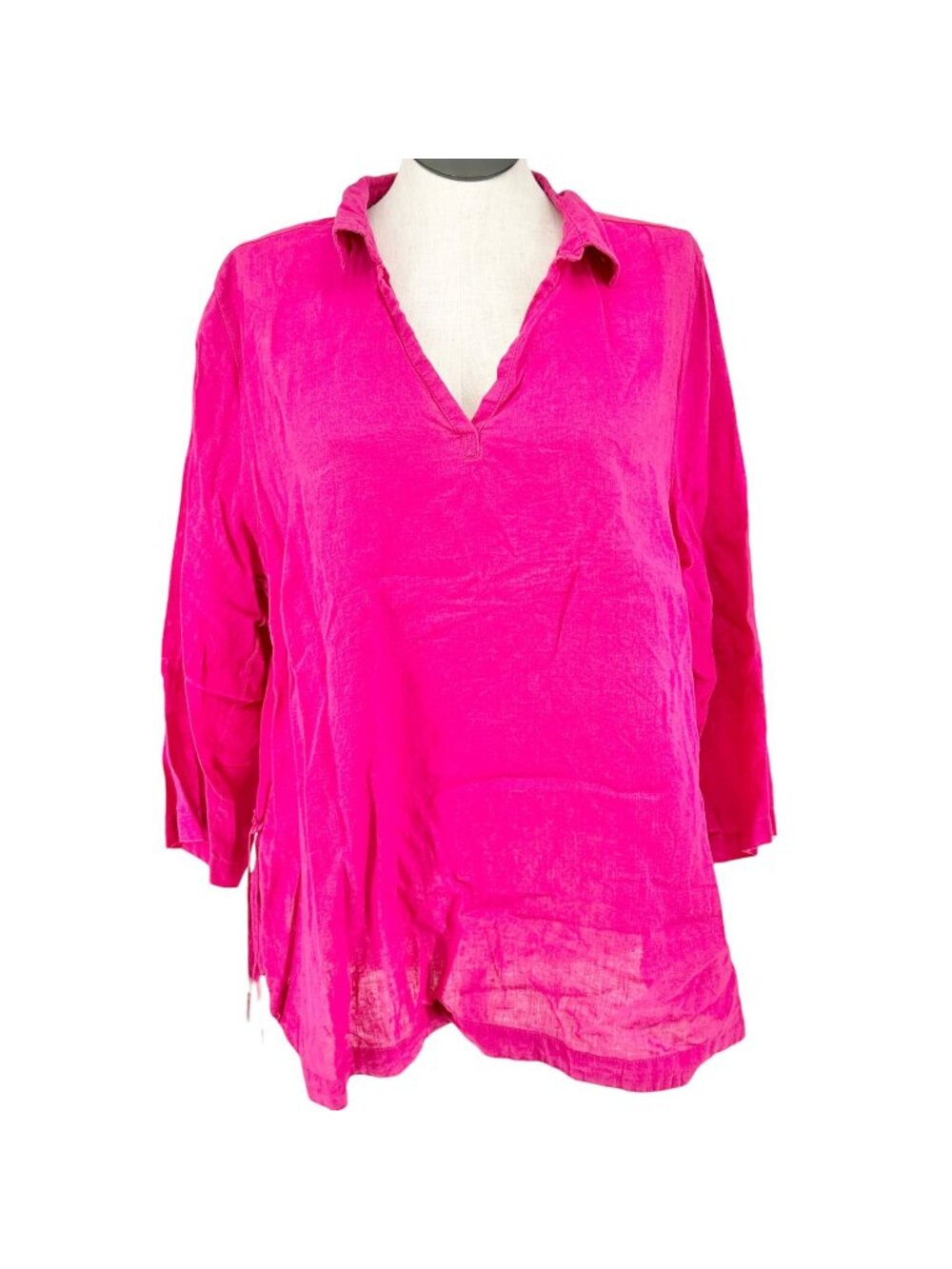 Isaac Mizrahi Top Womens 2X Pink Relaxed Linen Tunic Lightweight 3/4 Sleeves